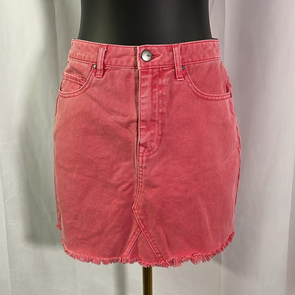 TGLA Pink Raw Hem Denim Mini Skirt
